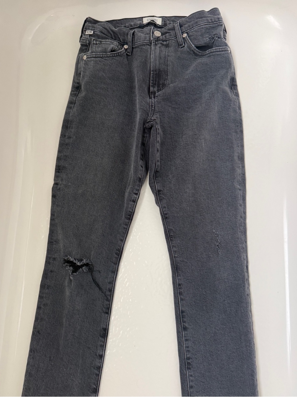 Citizens Of Humanity Washed Black Skinny Jeans with Knee Rip